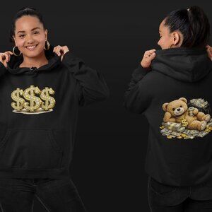 Money Bear Hoodie, Streetwear Graphic Hoodie, Urban Hustle Sweatshirt
